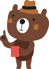Cute Bear drink coffee character design presenting concept