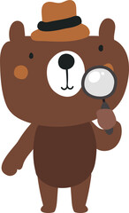 Cute Bear holding a magnifying glass character design presenting concept