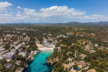 Fototapeta na wymiar Aerial view of the beautiful beach in cala Santanyi on Mallorca, Spain