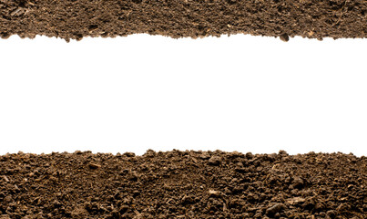 Fertile loam on a completely white background, Isolated soil.