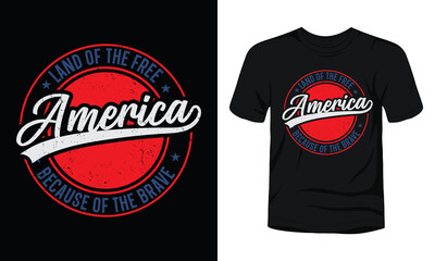 Land of the free America Because of the brave vintage badge t-shirt design.