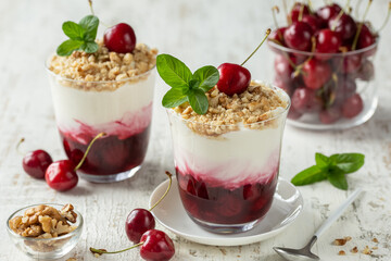 cherry cream trifle  dessert in glass