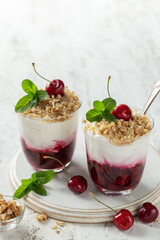 cherry cream trifle  dessert in glass