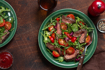 beef steak and  vegetable salad