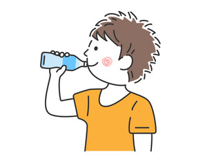 水分補給する、男性のイラスト