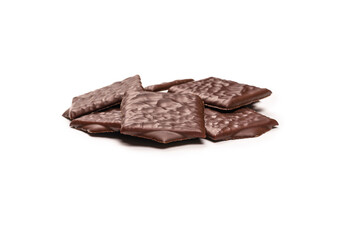 Dark chocolate candies isolated on white background.