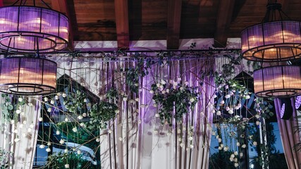 Wedding decoration ceremony Chandelier in the arch of flowers