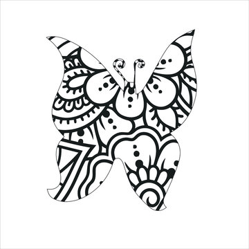 Butterfly coloring book Butterfly with floral  mandala decoration   Silhouette of butterfly illustration 