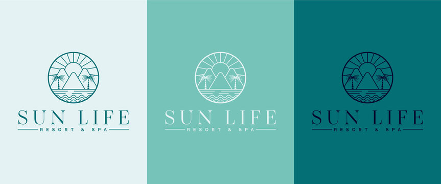 Vector logo template with travel emblem - abstract summer and vacation icon and emblem for vacation rentals, travel services, tropical spas and beauty studio. Sun Life logo design