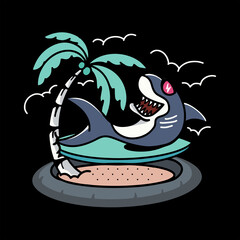 Shark lying relaxed on the surfboard
