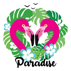 Paradise flamingo concept tropical foliage