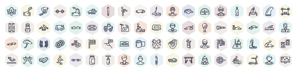 racing outline icons set. thin line icons such as m leaf, hang glider, kicking, kmh, punching, kart racing, football flag, drifting, null icon.