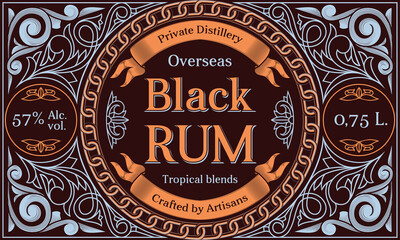  Black Rum - ornate vintage decorative label - obrazy, fototapety, plakaty
