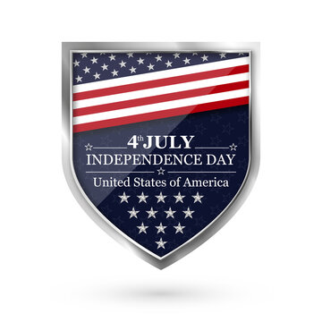 4th of July Independence Day background. National holiday of the USA metal shield with USA flag.