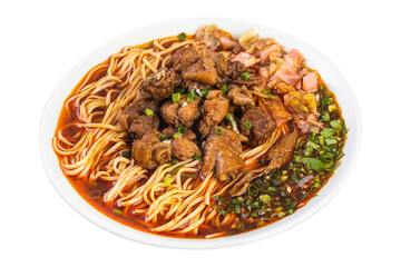 Noodles in soup on a plate