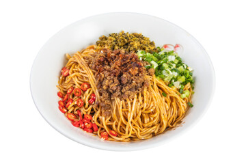 Noodles in soup on a plate