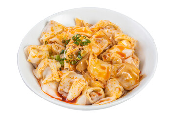 Red fat wontons on a plate