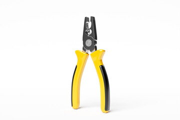 3D illustration of a  yellow   pliers  hand tool isolated on a white monocrome background. 3D render and illustration of repair and installation tool