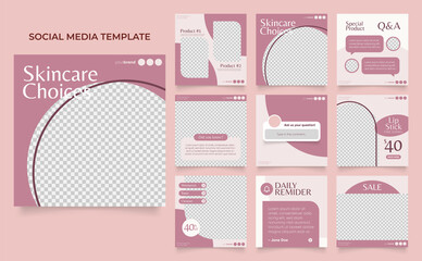 social media template banner beauty care cosmetic and spa sale promotion. fully editable instagram and facebook square post frame puzzle organic sale poster