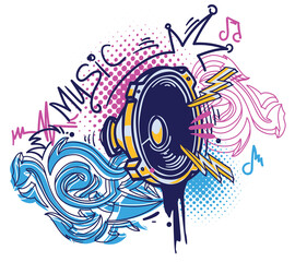 Colorful drawn music loudspeaker graffiti - musical design