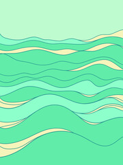 Sea waves vintage seascape horizone poster. Sea minimalist modern line art blue landscape illustration background for design