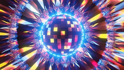 Disco Ball. Reflections light leaks from disco ball. Projection on the wall. Beautiful color reflector nightclub. disco background 3D rendering. High quality 4k footage - Powered by Adobe