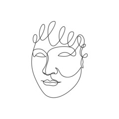 Female face single line drawing. Portrait of young beautiful girl line art.