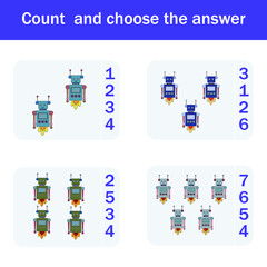 Fototapeta na wymiar Counting Game for Preschool Children. Count how many robots