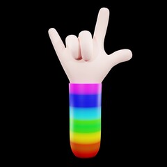 Hand making a heart sign. pride LGBT rainbow. symbol of freedom, peace, and equality. Lesbian, gay, bisexual, transgender, and queer (LGBTQ). Human rights or diversity concept. 3D Rendering