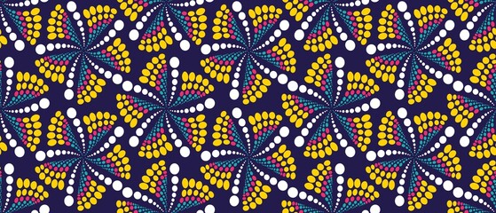 African ethnic traditional blue background pattern. seamless beautiful Kitenge, chitenge style. fashion design in colorful. Geometric circle abstract motif. Floral Ankara prints, African wax prints. - obrazy, fototapety, plakaty