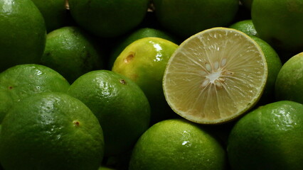 sliced lime and on Lamon background. 