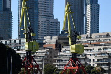 Large industrial cranes on the waterway in Buenos Aires Argentina.