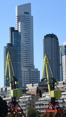 Large industrial cranes on the waterway in Buenos Aires Argentina.