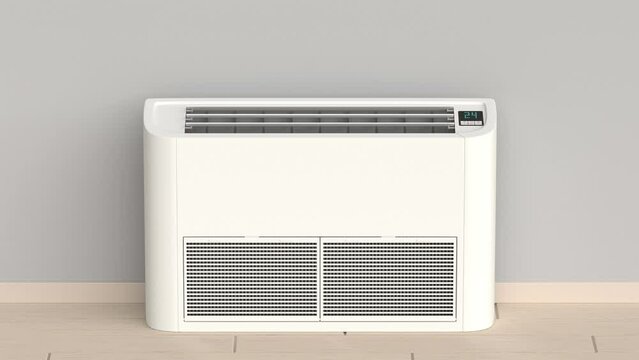 White floor mounted air conditioner in the room, front view