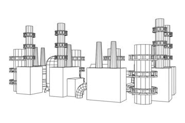 Industrial building factorie facilitie power plant. Wireframe low poly mesh