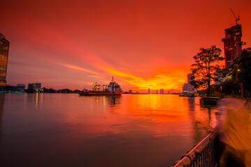 abstract background view of the colorful twilight sky.In the evening, the colorful changes (pink,...
