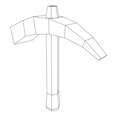 Pickaxe for extraction of precious stones or extracting minerals. Miners hand tool. Wireframe low poly mesh vector illustration