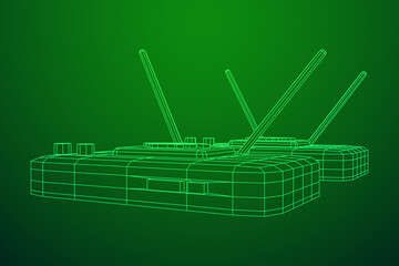 Modem Router with the antenna high speed wireless wifi internet. Wireframe low poly mesh vector illustration.
