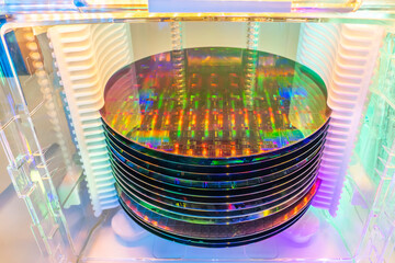 Silicon Wafer Under Cleanroom Fabrication in plastic holder box