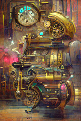 steampunk style time machine  abstract digital art