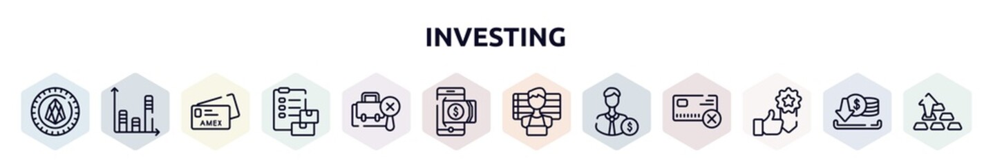 investing outline icons set. thin line icons such as null, bars, , customs, not search, withdraw, suspect, backer, best seller icon.