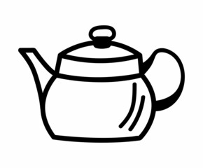 Kettle isolated icon. Vector hand drawn doodle sticker of a camping kettle.