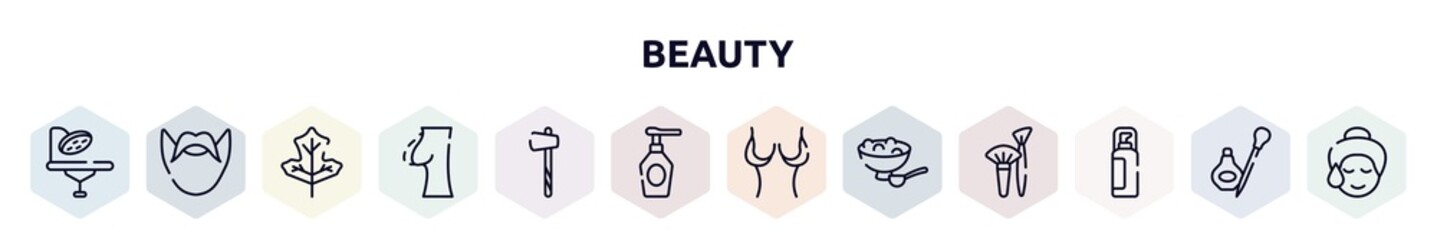 beauty outline icons set. thin line icons such as operating table, hipster, oak, nipple, ax, spray bottle, breast reduction, salt, hair spray icon.
