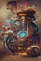 steampunk style time machine  abstract digital art