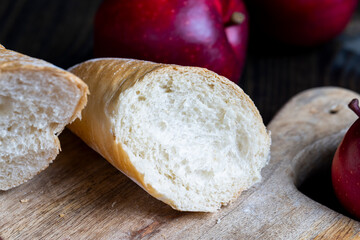 cut fresh wheat baguette into several pieces