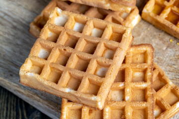 square sweet soft waffles on the table