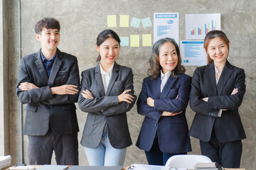 Team of business people working together in the meeting room office, teamwork background charts and graphs banner, double exposure successful teamwork,business planning concept.