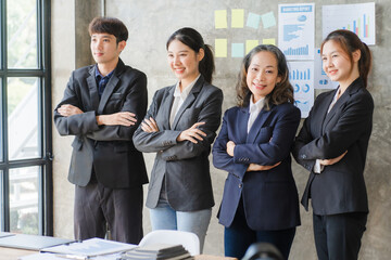 Team of business people working together in the meeting room office, teamwork background charts and graphs banner, double exposure successful teamwork,business planning concept.