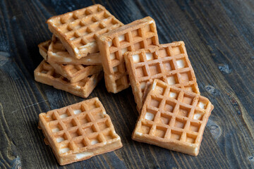 square sweet soft waffles on the table