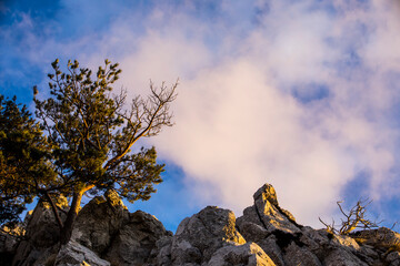 Sunset in Mare De Deu Del Mont peak, La Garrotxa, Spain